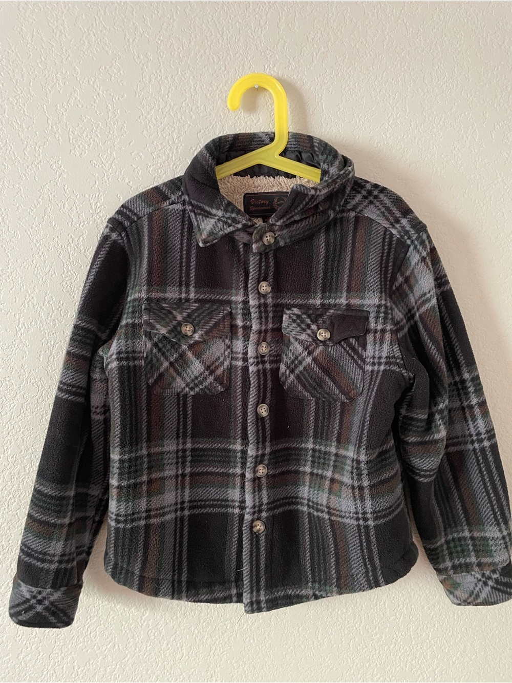 Kids Black Plaid Fleece Button-Up Shirt Jacket